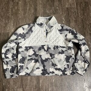 Kyodan Outdoor Fleece Pullover Gray Camo Quilted Snap Button Sweatshirt
